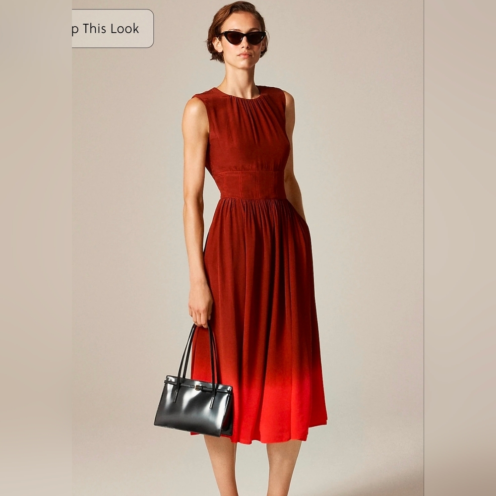 J. Crew Women's Cinched-waist midi dress in dip-dyed crepe de chine #169